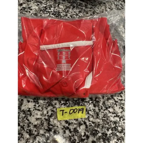 Wilson Polo Shirt Mens Medium Red Navy Team Jersey Golf Tennis Collared 3 Button - Picture 9 of 9